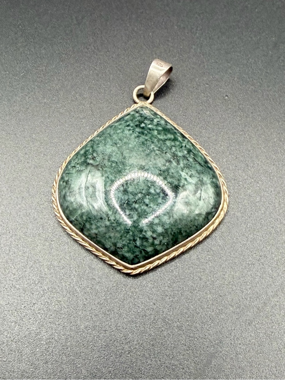 Sterling Silver 925 Green Stone Pendant Big Stone Piece